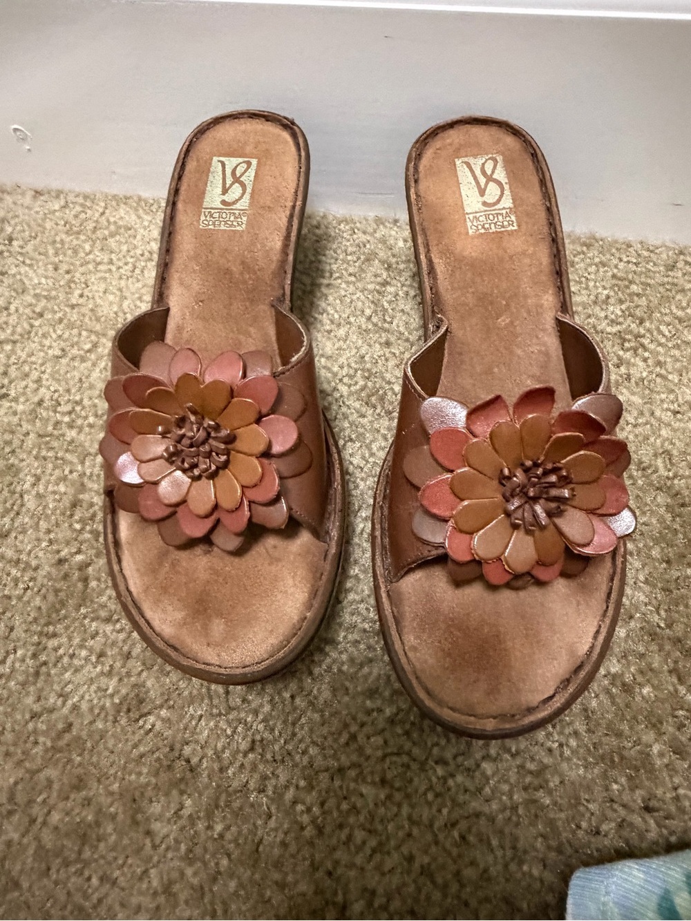Victoria's Spenser Brown Floral Leather Slide Mules